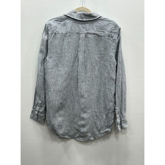 Quince Womens Linen Button Down Shirt Long Sleeve Pinstriped Blue White Size S - Picture 2 of 7